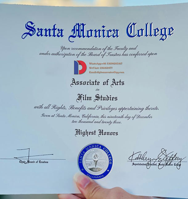 Samples of Diploma Certificate from Santa Monica College in 2023