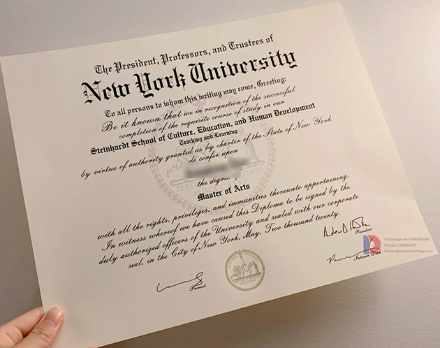 Sample of New York University degree certificate in 2020