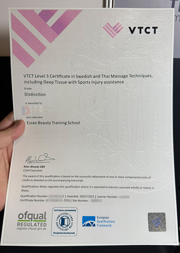 2023 VTCT Massage Technique Certificate