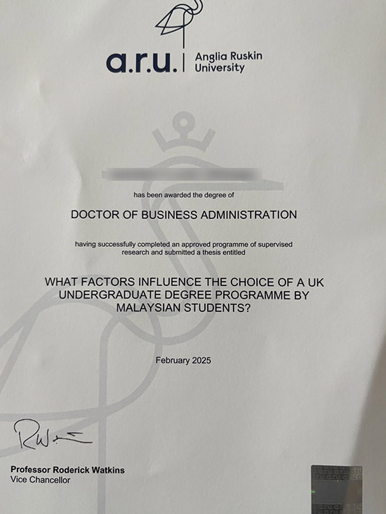 Doctor of Business Administration Degree from ARU in 2025