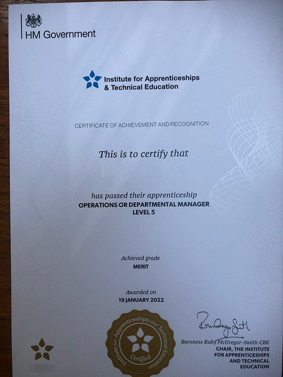 Certificate Sample of Operations Department Manager for 2022