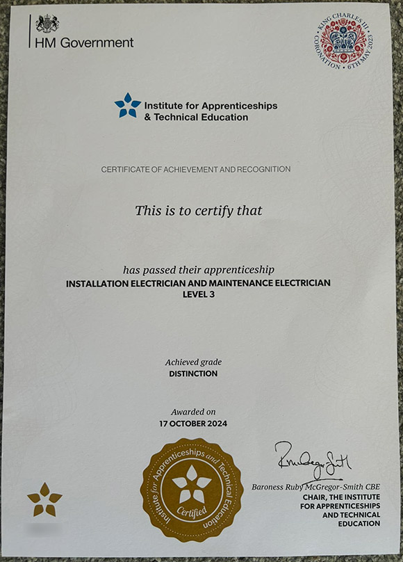 2024 Apprentice Level 3 Certificate Sample