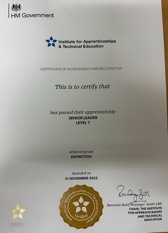 Sample of 7th Level Certificate for Senior Leadership Position in 2023