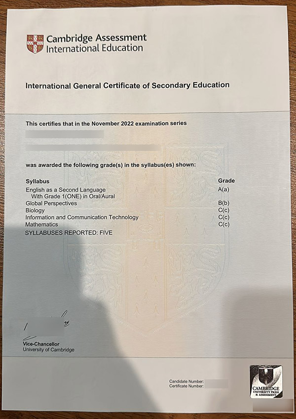 2022 IGCSE Certificate Sample