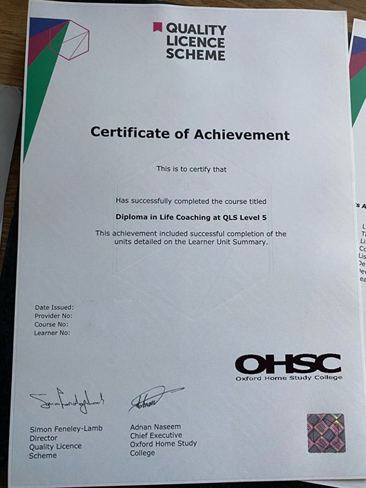 Life Guidance IQUALITY LICENCE SCHEME Level 5 Certificate Sample