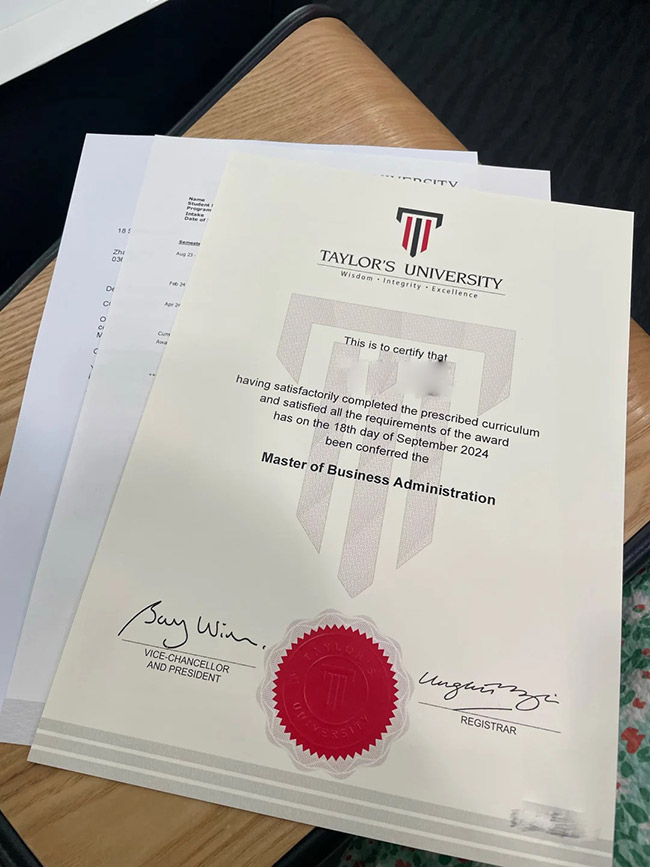 2024 Taylor's University Master of Business Administration (MBA) Degree Sample