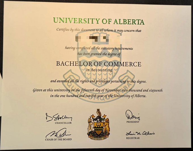 Sample of Bachelor's Degree in Business from the University of Alberta