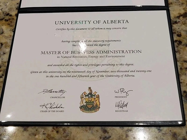 Sample of Master's Degree in Business Administration from the University of Alberta