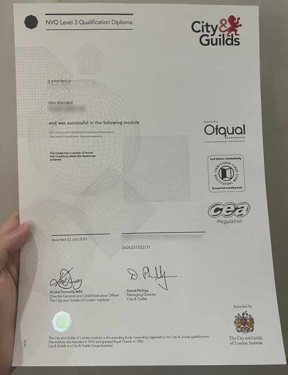 NVQ Vocational Qualification Certificate Sample