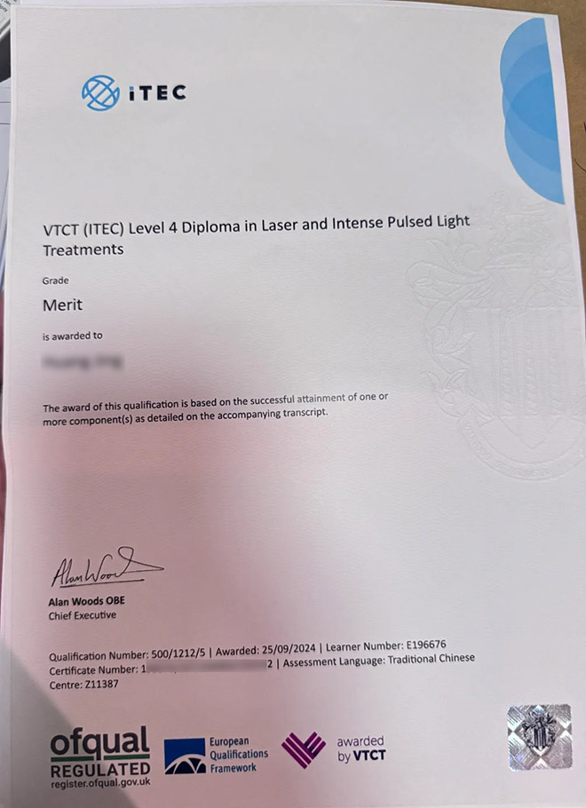 ITEC Laser Color Light Level 4 Certificate