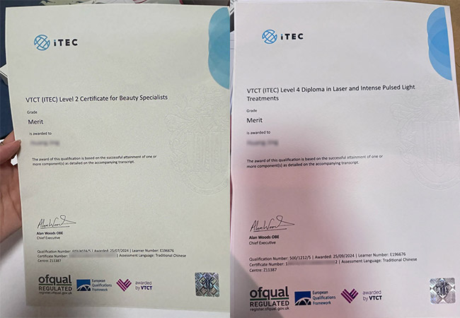 VTCT (ITEC) certificate sample