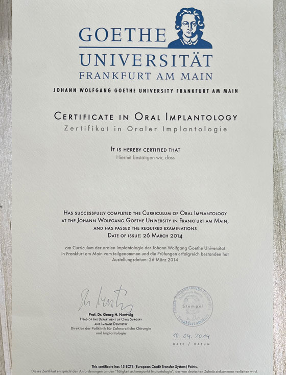Goethe University Frankfurt degree 2014 Sample