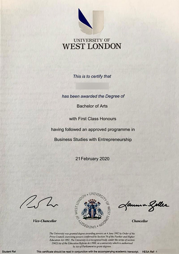 2020 University of West London Degree Sample