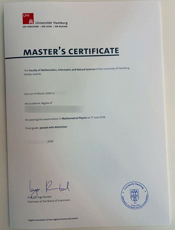 2026 Master's Degree Sample from the University of Hamburg