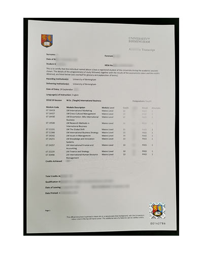 buy University of Birmingham fake transcript Online