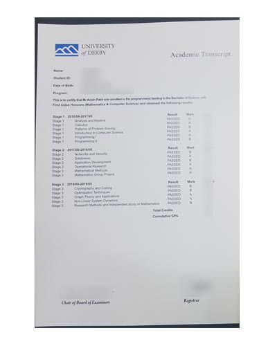 University of Derby diploma fake Transcript sample