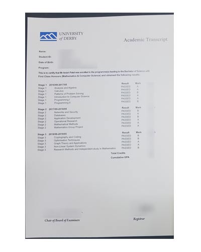 Buy University of Derby Transcript|University of Derby fake Transcript sample