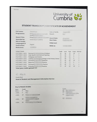 how to buy University of Cumbria fake Transcript certificate
