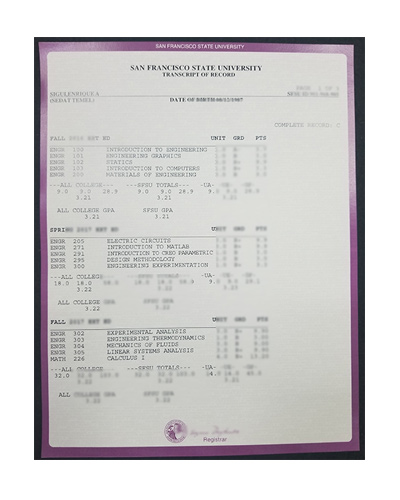 buy fake San Francisco State University Transcsipt|SFSU Fake Transcript 