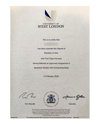Degree samples of West London University from 2020 